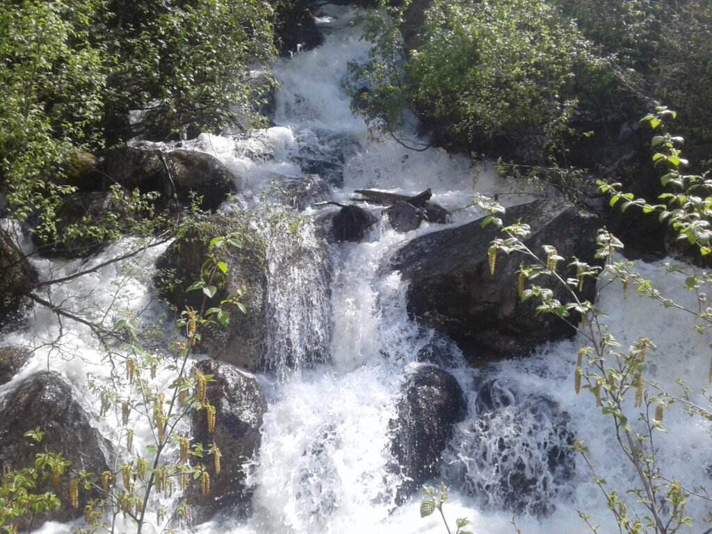 waterfall in the kettle river watershed at a high elevation showing spring runoff